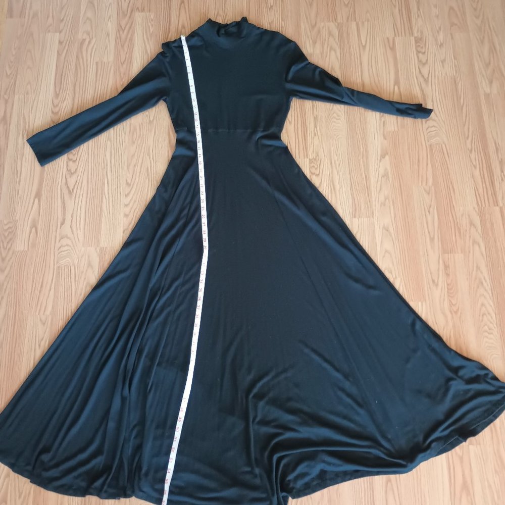 Dunia L Vintage Black Mock turtle neck floor length long sleeve dress